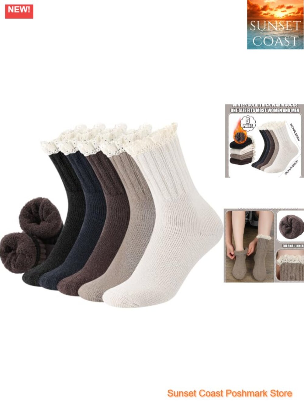 Lace Boot Socks for Women Cotton Blend Calf Socks Thick Warm Winter